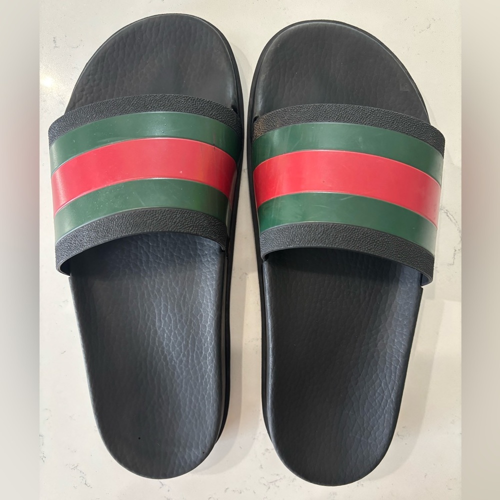 Gucci Men’s Web Signature Slide Sandals - Picture 2 of 14